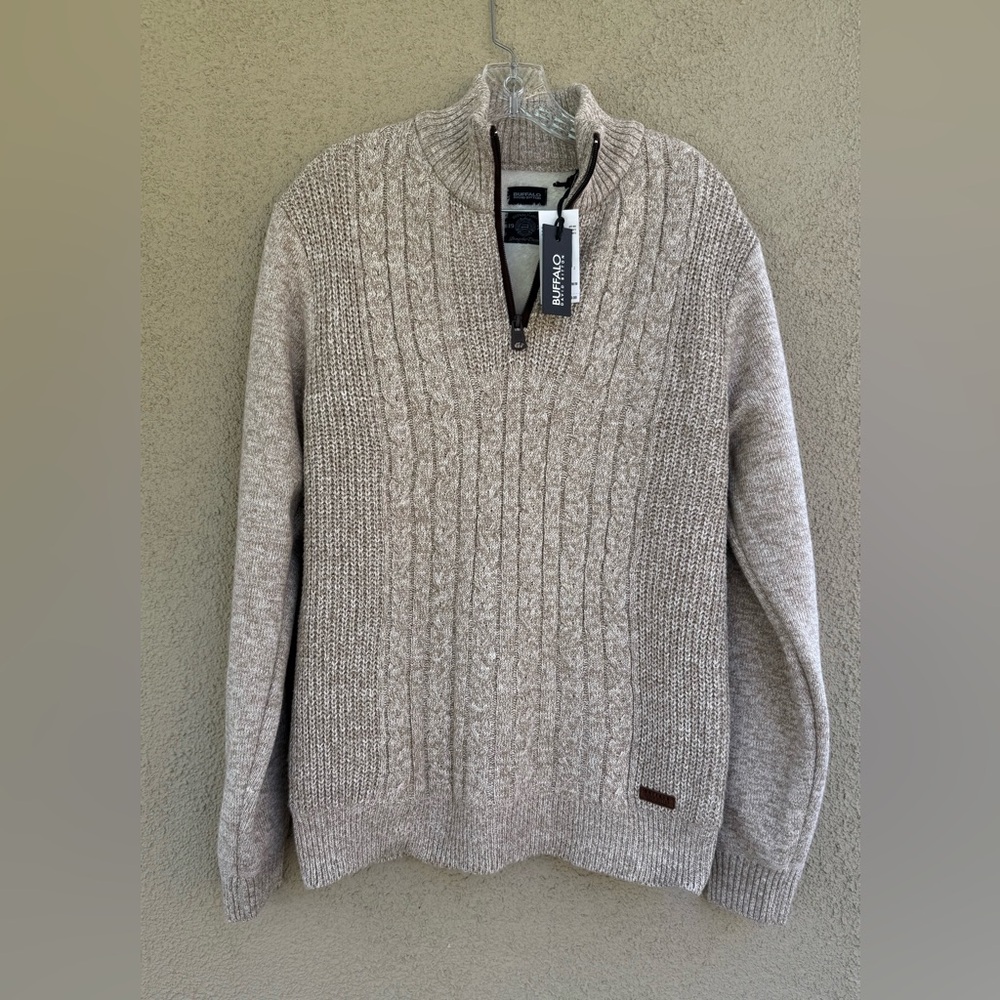Buffalo David Bitton Men's walkley faux fur lined half-Zip Sweater in Beige,